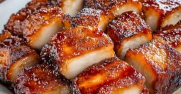 Porc croustillant façon barbecue doré et laqué, servi avec salade coleslaw et pommes de terre rôties