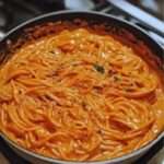 Recette de pâtes à la crème de poivrons rouges : une sauce onctueuse et parfumée, simple à préparer, idéale pour un repas savoureux et coloré.