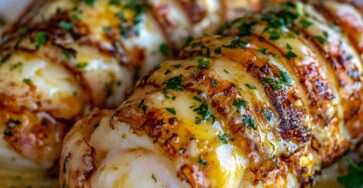 Queues de homard grillées au beurre à l’ail et citron, servies avec persil frais et quartiers de citron sur une assiette blanche élégante.
