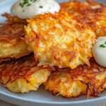 Galettes de pommes de terre dorées et croustillantes servies chaudes dans une assiette, accompagnées de crème fraîche.