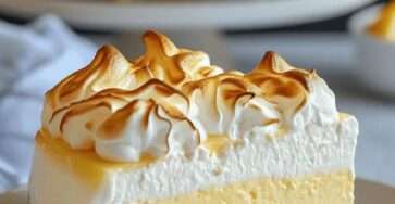 Tarte au citron meringuée dorée avec une croûte croustillante, une garniture au citron onctueuse et une meringue légèrement caramélisée.