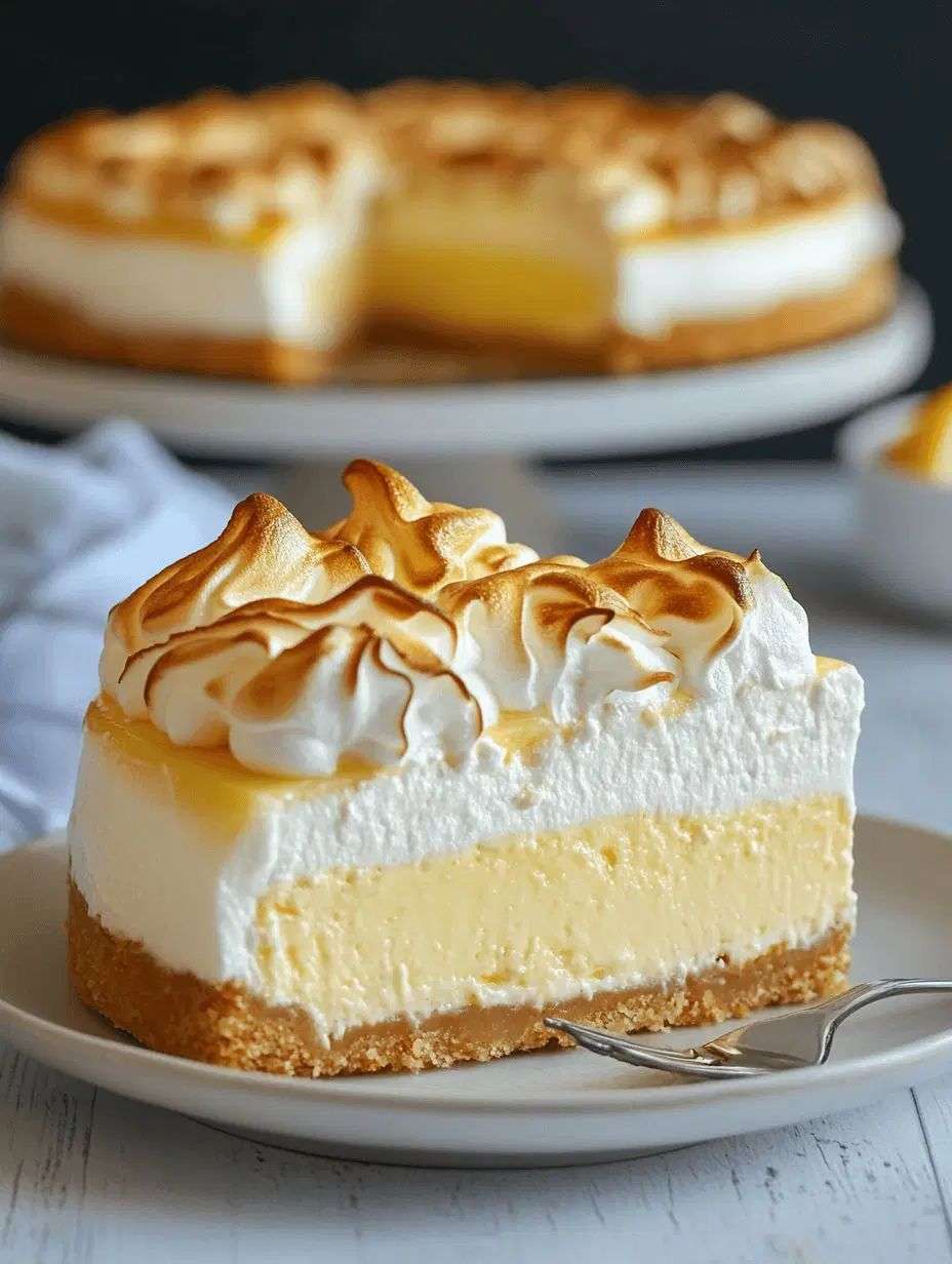 Tarte au citron meringuée dorée avec une croûte croustillante, une garniture au citron onctueuse et une meringue légèrement caramélisée.