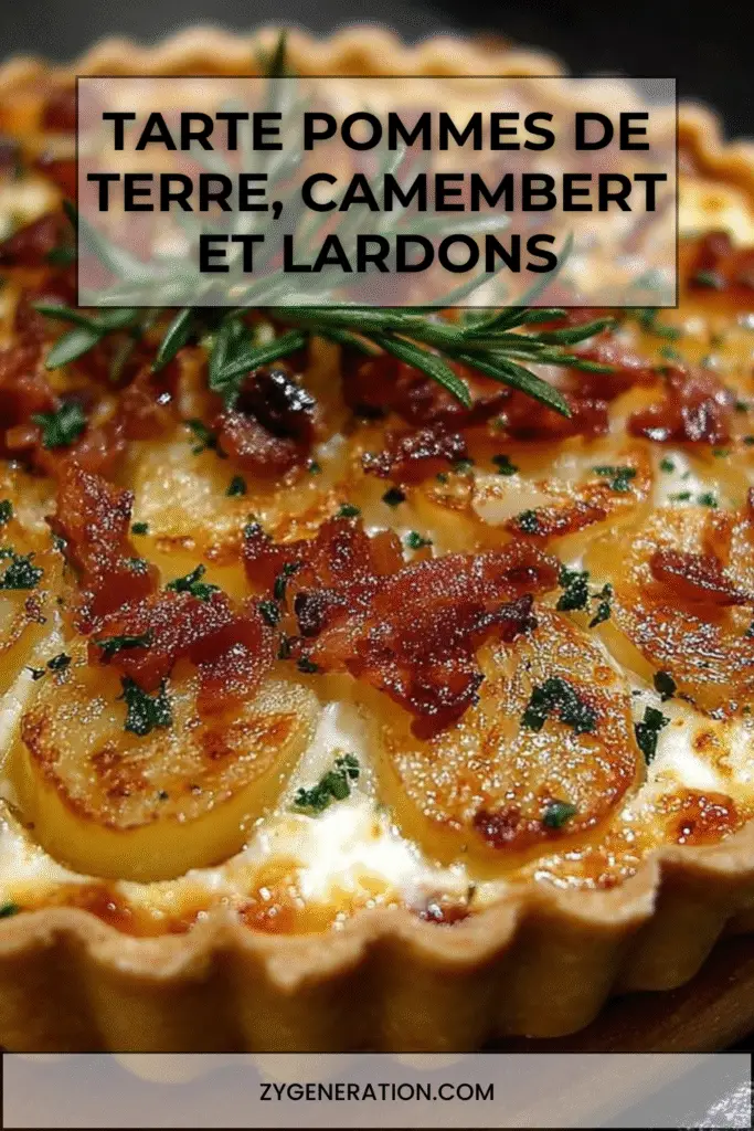 Tarte aux pommes de terre, camembert et lardons dorée au four
