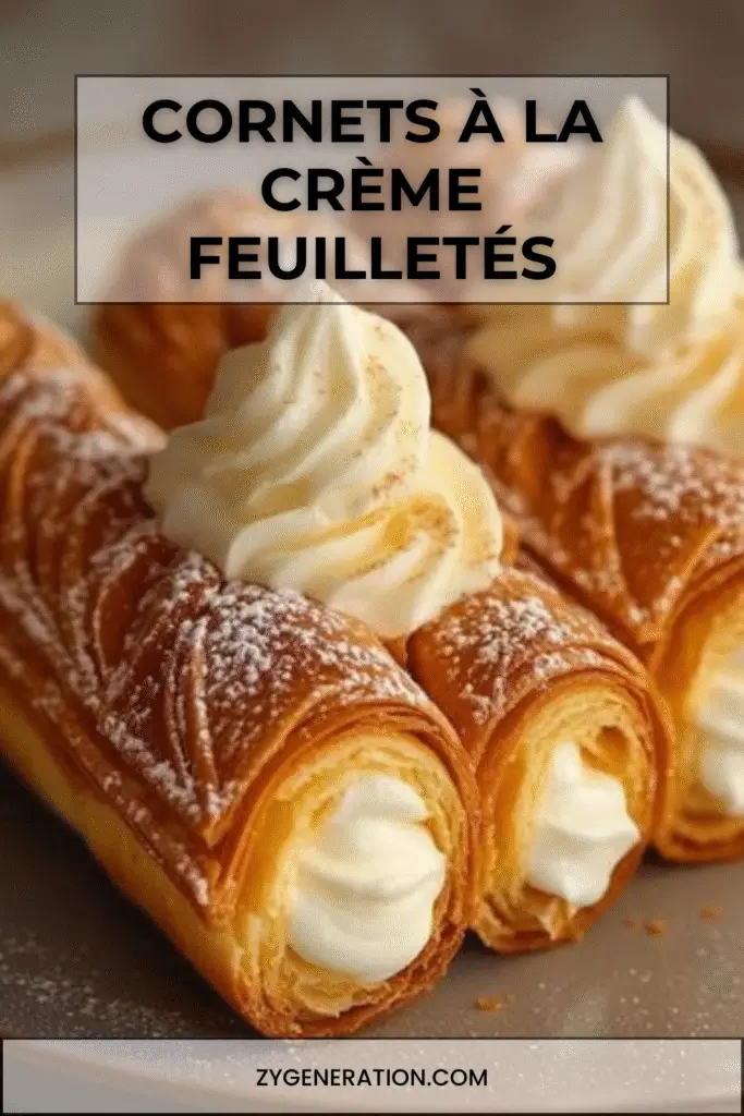 Cornets à la crème feuilletés : pâte dorée et croustillante garnie d’une crème pâtissière à la vanille. Une recette classique, gourmande et simple à réaliser.