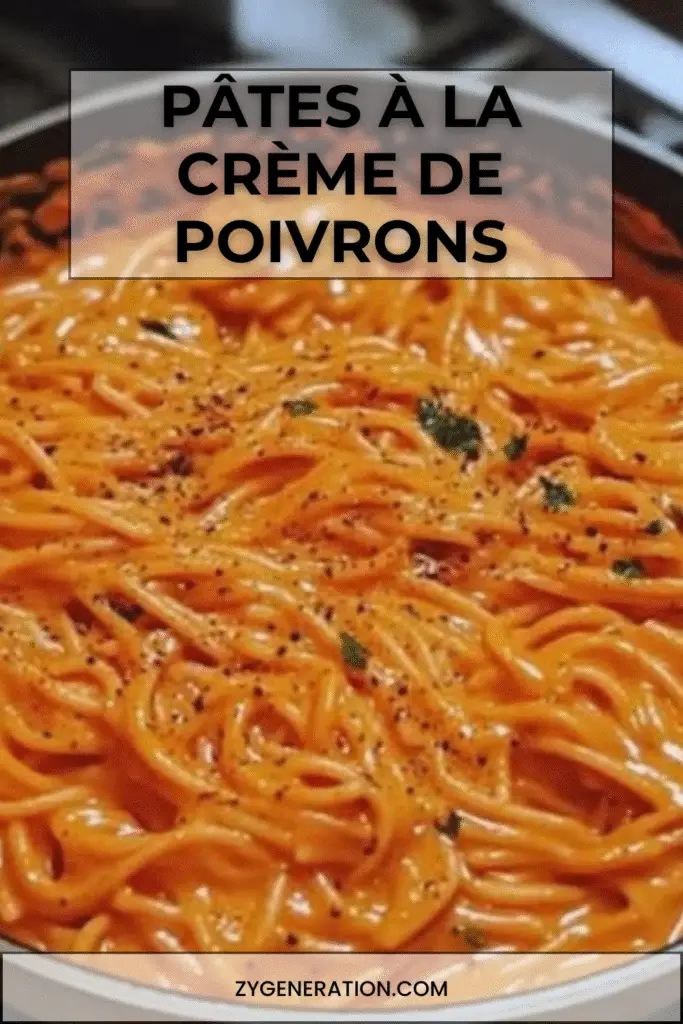 Recette de pâtes à la crème de poivrons rouges : une sauce onctueuse et parfumée, simple à préparer, idéale pour un repas savoureux et coloré.