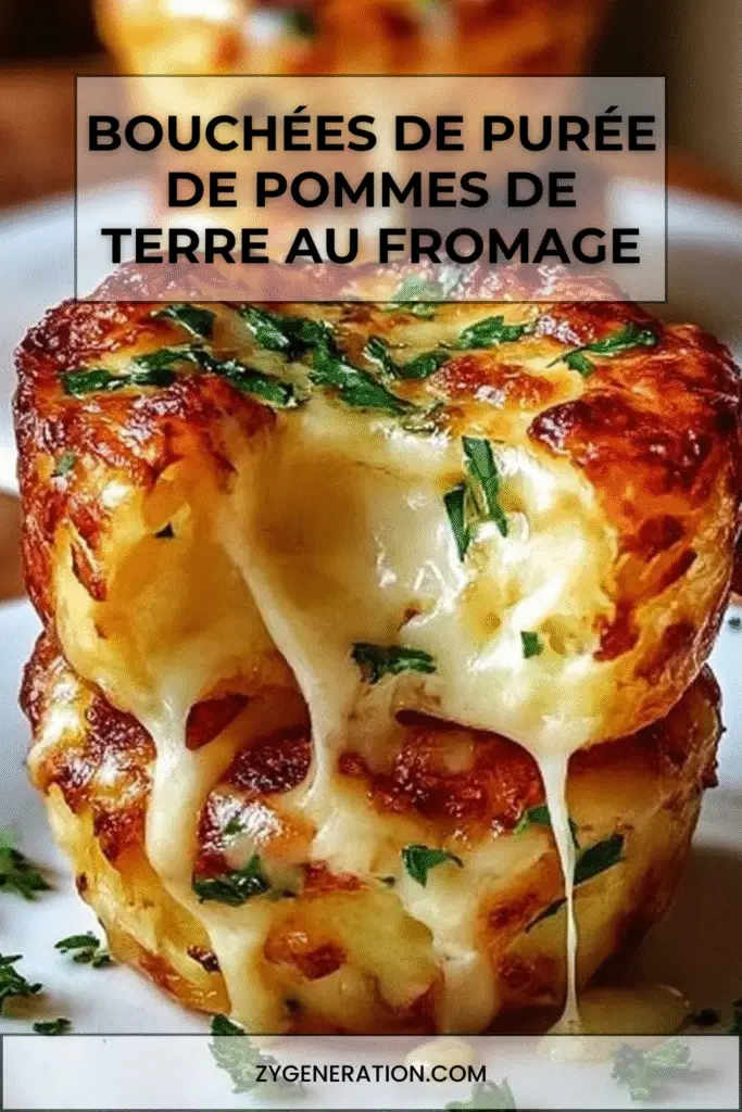 Bouchées de purée de pommes de terre au fromage dorées au four, disposées dans un plat et servies chaudes.