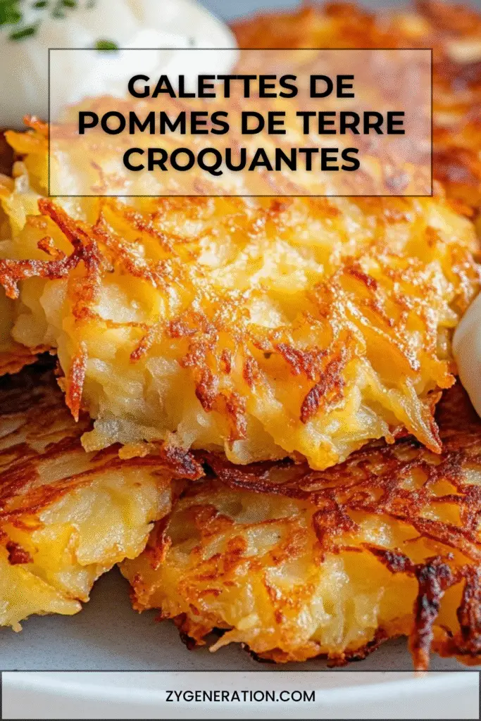 Galettes de pommes de terre dorées et croustillantes servies chaudes dans une assiette, accompagnées de crème fraîche.