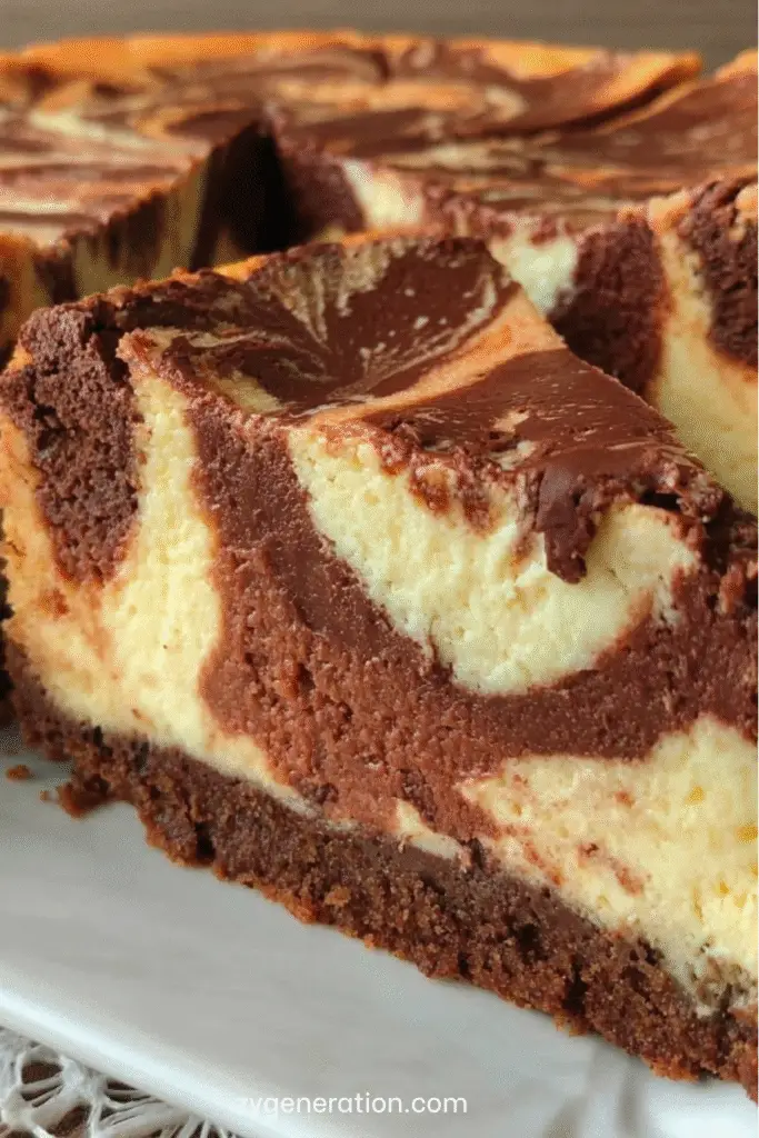 Cheesecake marbré chocolat et vanille avec base biscuitée au chocolat, marbrures élégantes et texture fondante