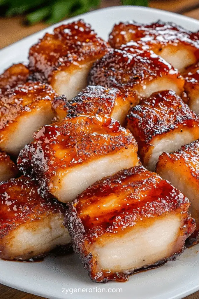 Porc croustillant façon barbecue doré et laqué, servi avec salade coleslaw et pommes de terre rôties