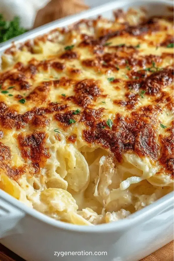 Gratin de morue à la béchamel doré au four – morceaux de morue fondante nappés de sauce crémeuse et gratinés au fromage, servis dans un plat en céramique rustique sur une table en bois.
