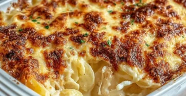 Gratin de morue à la béchamel doré au four – morceaux de morue fondante nappés de sauce crémeuse et gratinés au fromage, servis dans un plat en céramique rustique sur une table en bois.