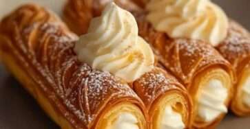 Cornets à la crème feuilletés : pâte dorée et croustillante garnie d’une crème pâtissière à la vanille. Une recette classique, gourmande et simple à réaliser.