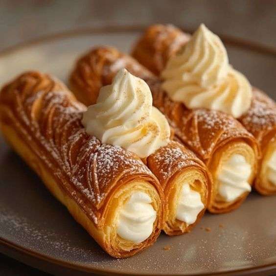 Cornets à la crème feuilletés : pâte dorée et croustillante garnie d’une crème pâtissière à la vanille. Une recette classique, gourmande et simple à réaliser.