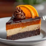 cheesecake chocolat et orange avec glaçage brillant et tranches d’orange