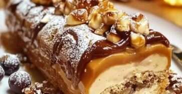 bûche de noël caramel cacahuètes décorée chocolat