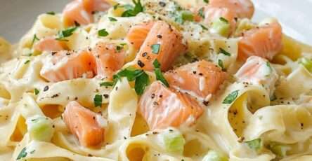 assiette de tagliatelles au saumon fumé et poireaux