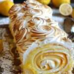 bûche au citron meringuée roulée avec meringue dorée
