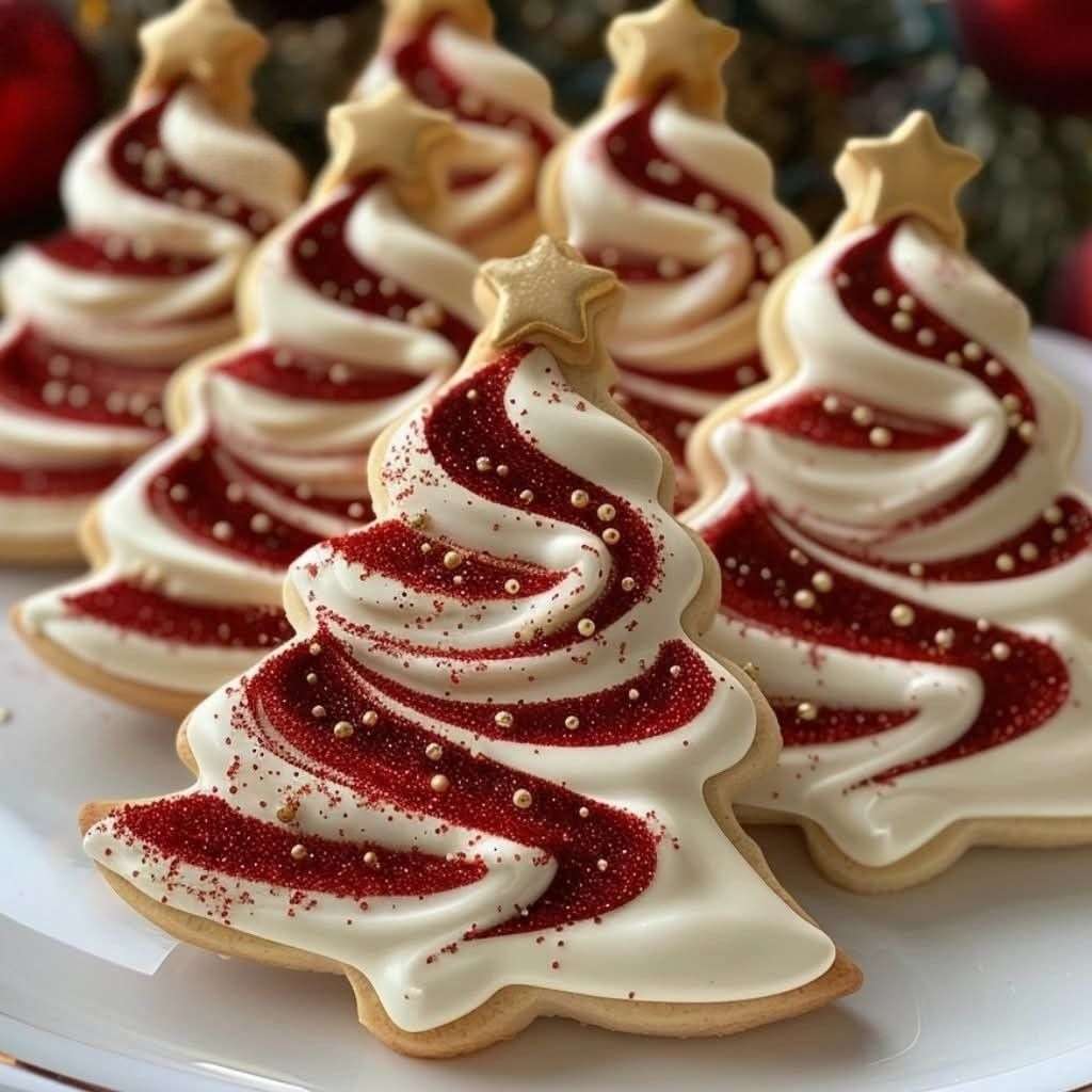 biscuits de noël en forme de sapin décorés de glaçage royal coloré et perles en sucre