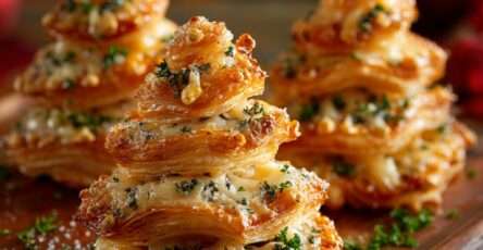 sapins feuilletés au fromage et herbes sur plaque de cuisson