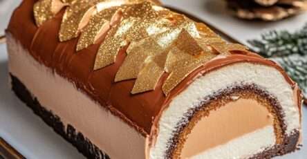 bûche glacée nutella avec croustillant speculoos et glaçage chocolat lait