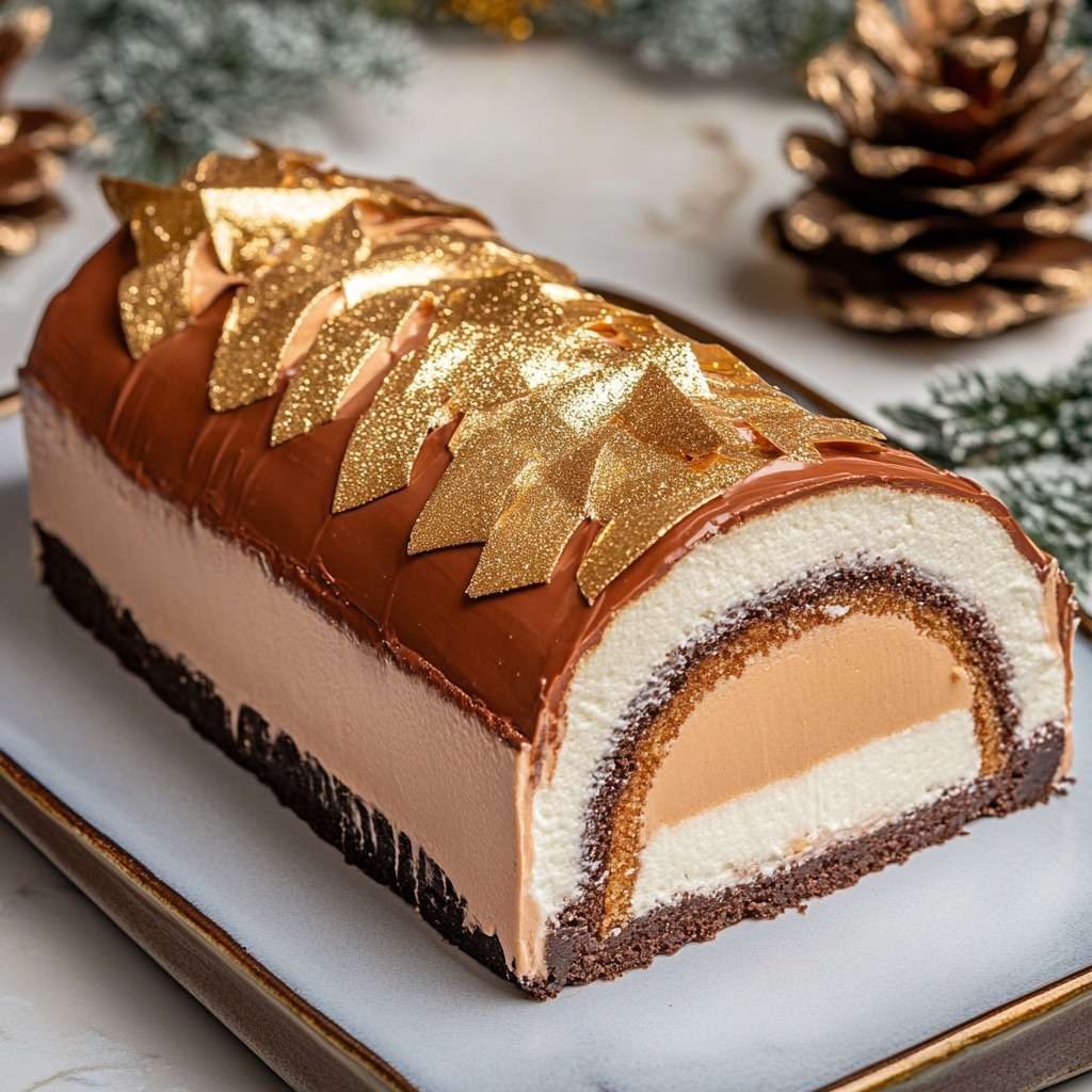 bûche glacée nutella avec croustillant speculoos et glaçage chocolat lait