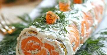 buche salée saumon fumé fromage frais aneth roulé génoise moelleuse