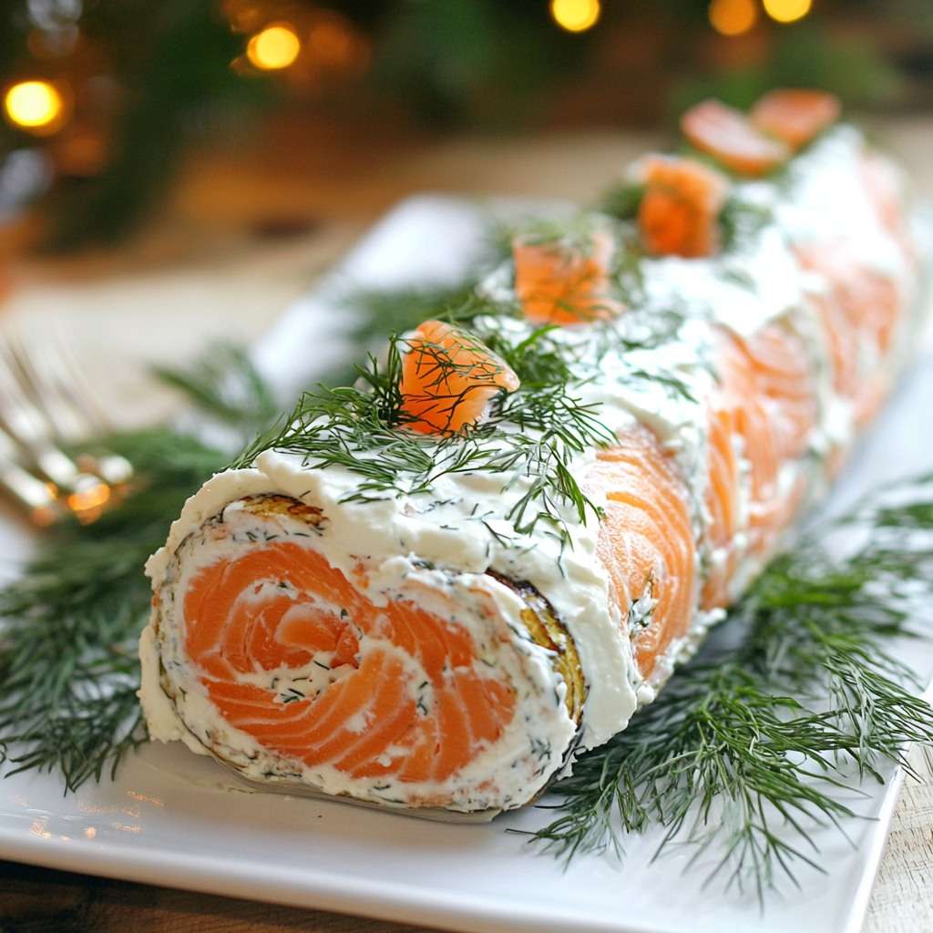 buche salée saumon fumé fromage frais aneth roulé génoise moelleuse