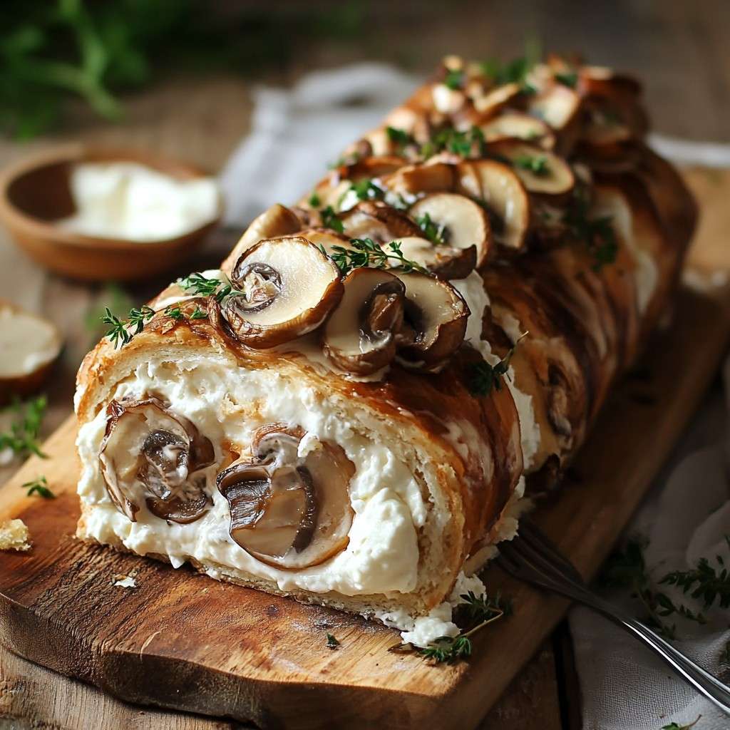 buche salée aux champignons génoise roulée mascarpone crémeuse