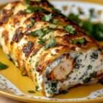 bûche salée au poulet et curry garnie d’herbes fraîches sur plat de service