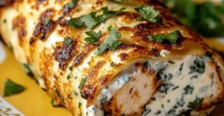 bûche salée au poulet et curry garnie d’herbes fraîches sur plat de service