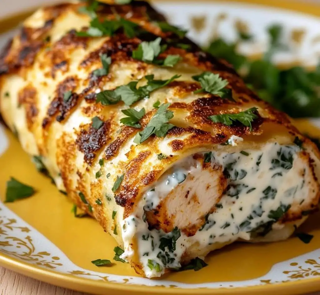 bûche salée au poulet et curry garnie d’herbes fraîches sur plat de service