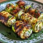 bouchées de courgettes grillées roulées à la ricotta et au citron sur assiette