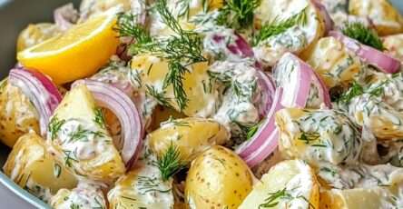 salade de pommes de terre crémeuse à l aneth oignon rouge citron
