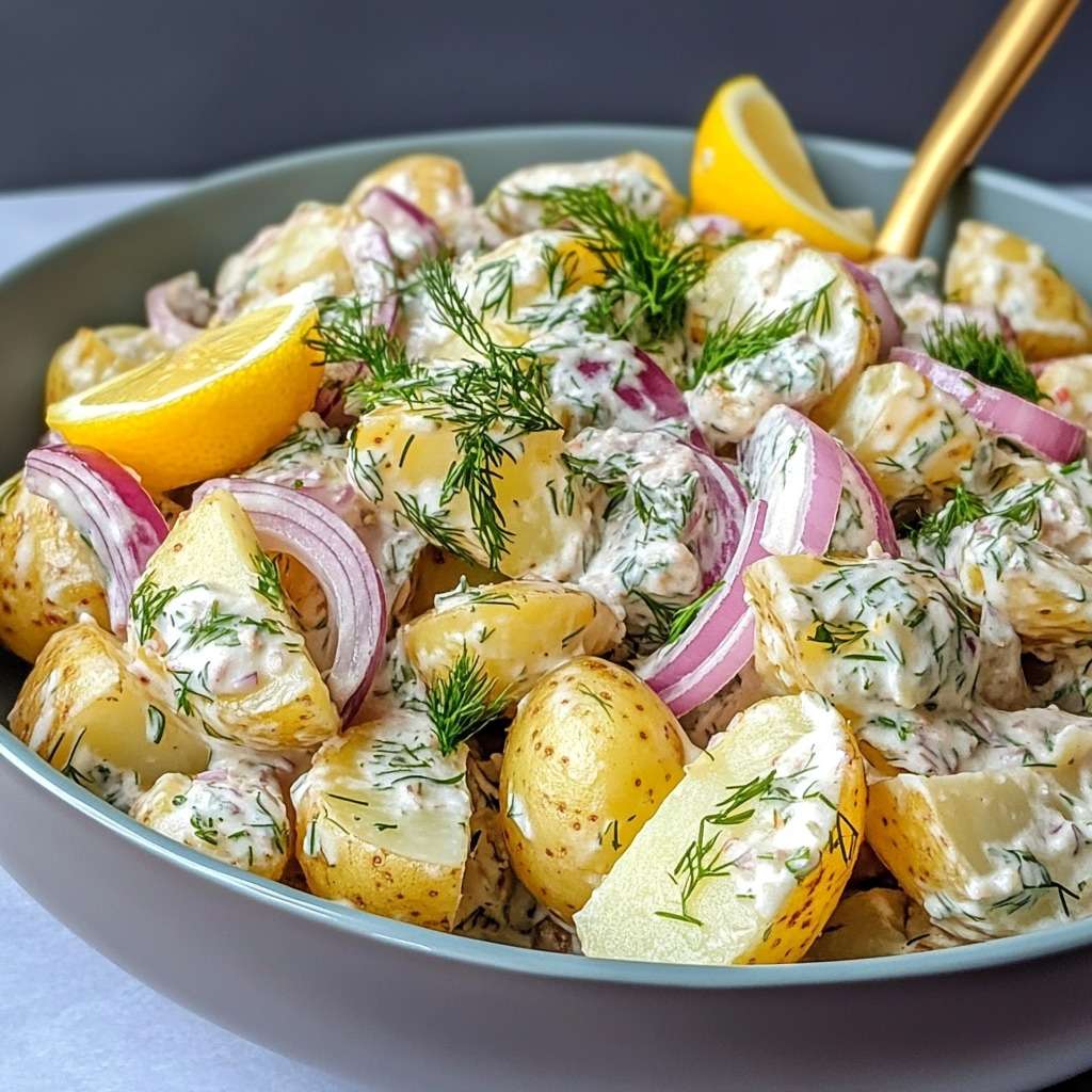 salade de pommes de terre crémeuse à l aneth oignon rouge citron