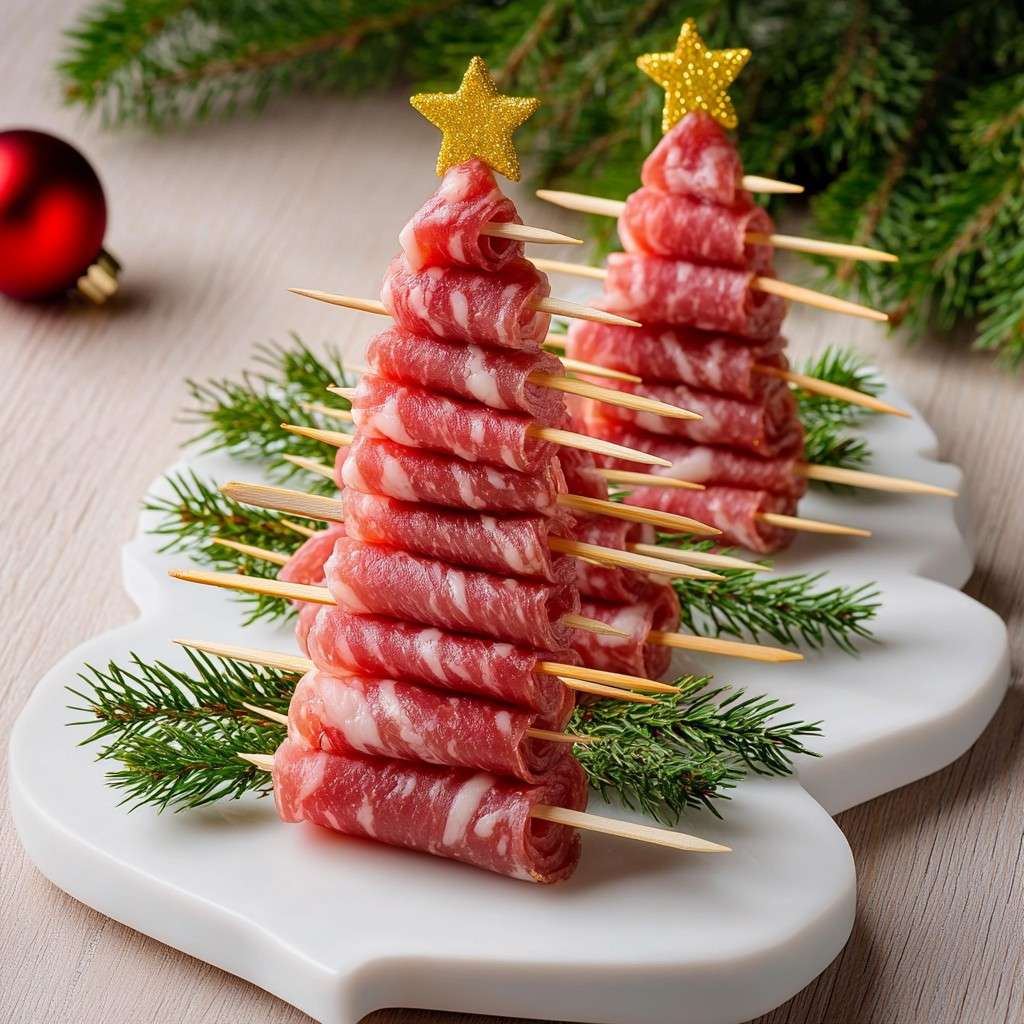 sapins apéritifs au saucisson en brochettes décorations romarin