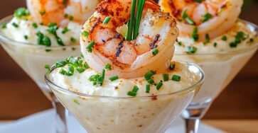 verrines de mousseline de pommes de terre garnies de gambas grillées