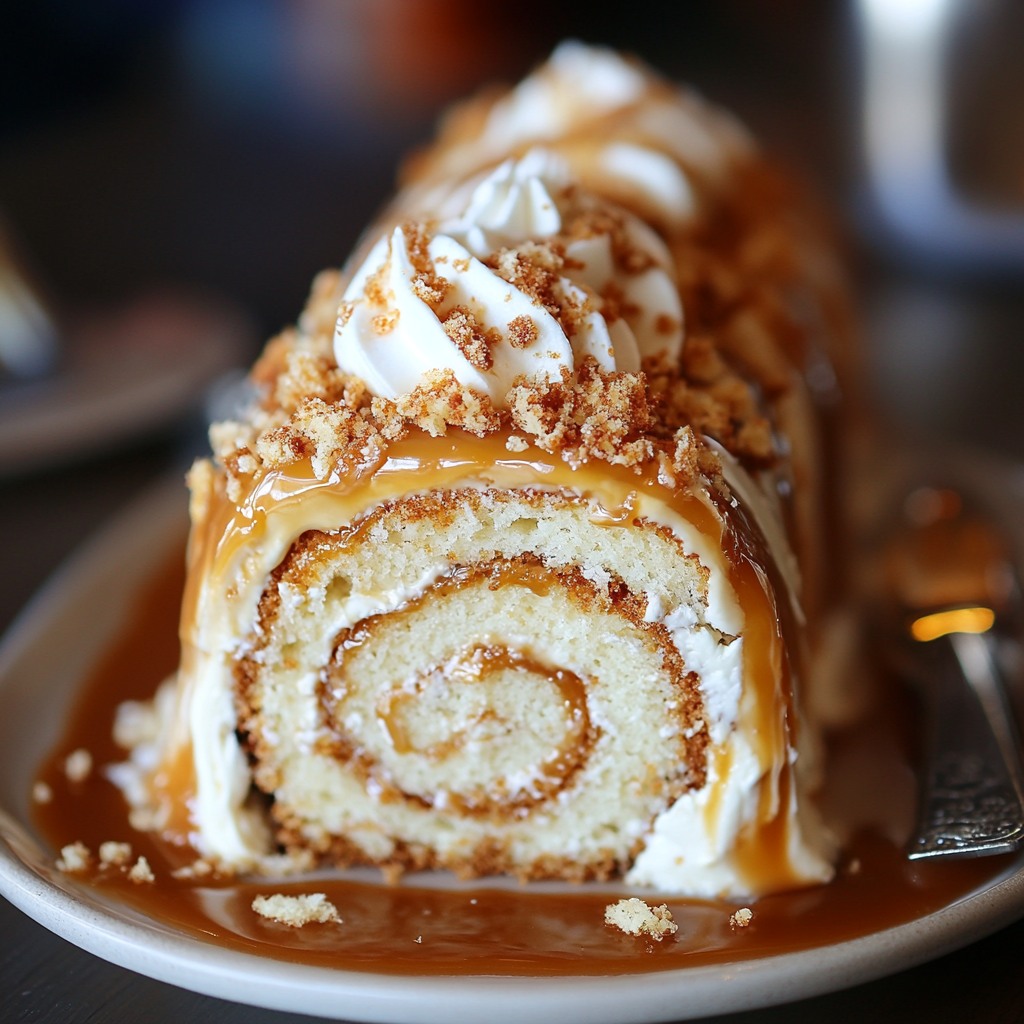 gâteau roulé au caramel au beurre salé maison sur une assiette