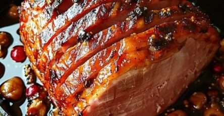 jambon glacé au miel et à la moutarde doré au four