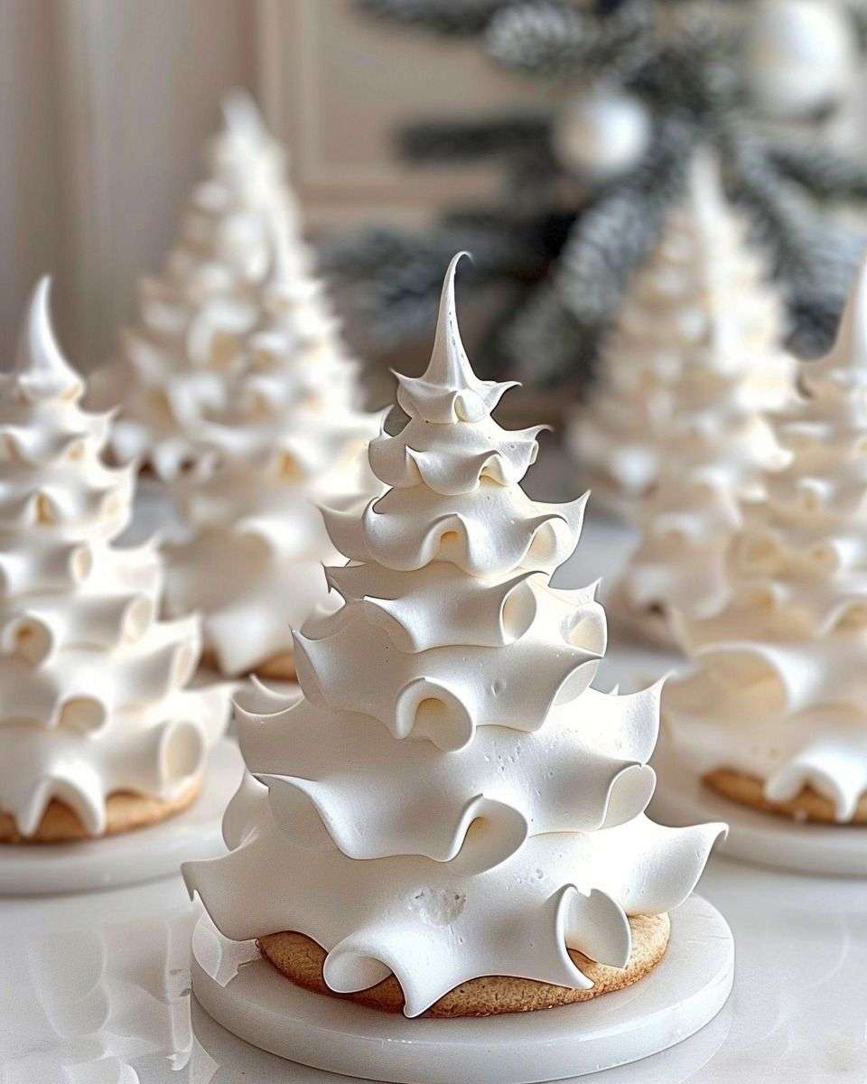 sapins de noël en meringue faits maison sur biscuits