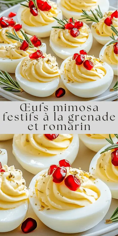 oeufs mimosa festifs crème citronnée grenade romarin sur plateau apéritif