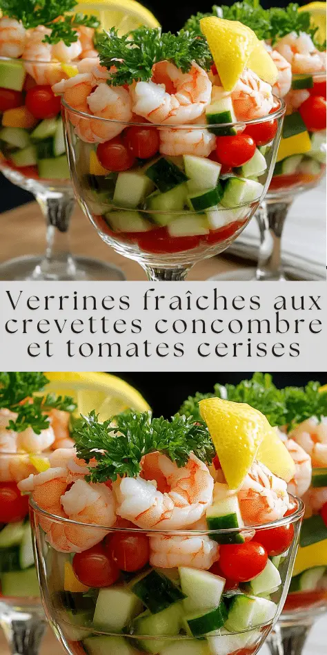 verrines fraîches crevettes concombre tomates cerises assaisonnement citron