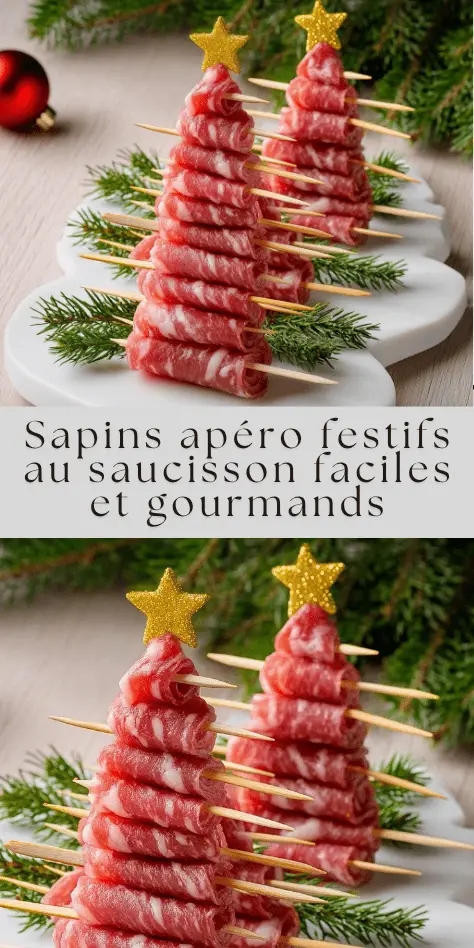sapins apéritifs au saucisson en brochettes décorations romarin