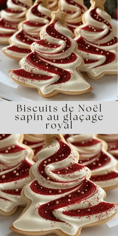 biscuits de noël en forme de sapin décorés de glaçage royal coloré et perles en sucre
