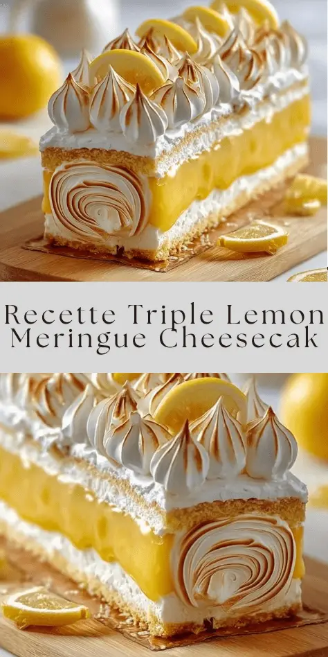 Cheesecake citron meringué avec lemon curd et meringue dorée sur le dessus