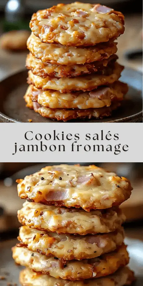 Assiette de cookies salés au jambon et au fromage, dorés au four, disposés pour l’apéritif sur une table de fête.
