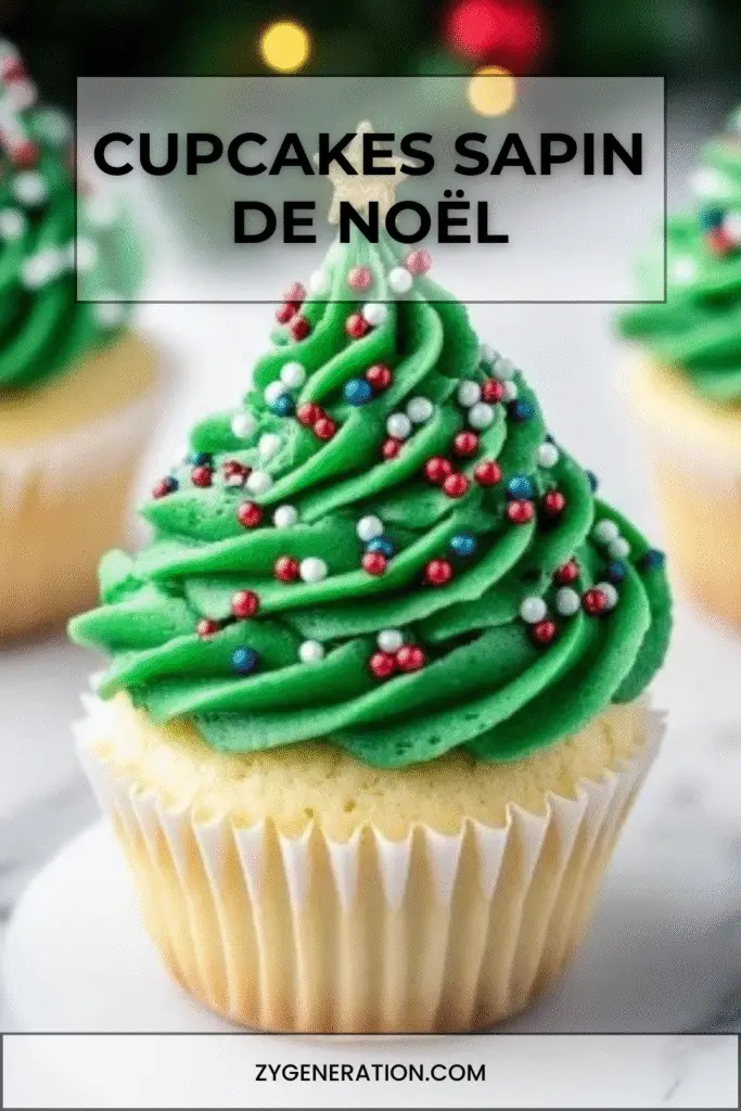 cupcakes sapin de noël décorés avec glaçage vert et paillettes