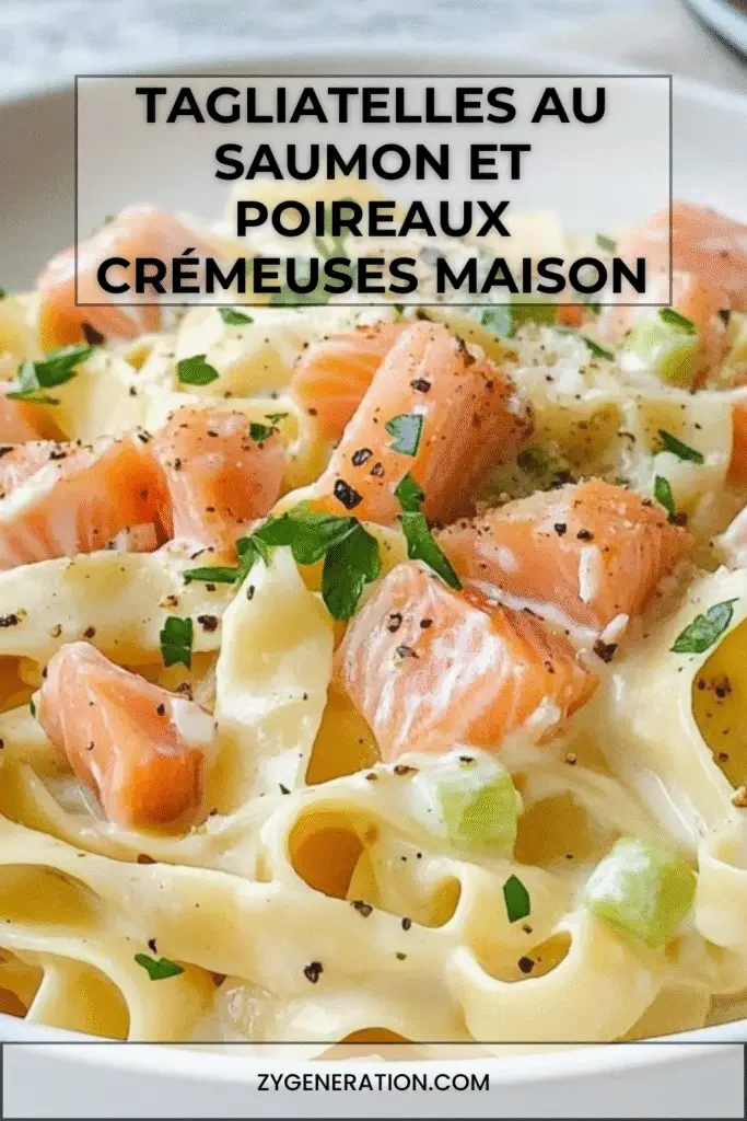 assiette de tagliatelles au saumon fumé et poireaux