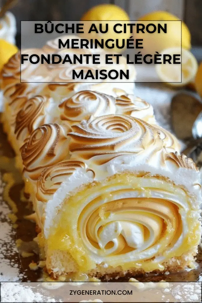 bûche au citron meringuée roulée avec meringue dorée