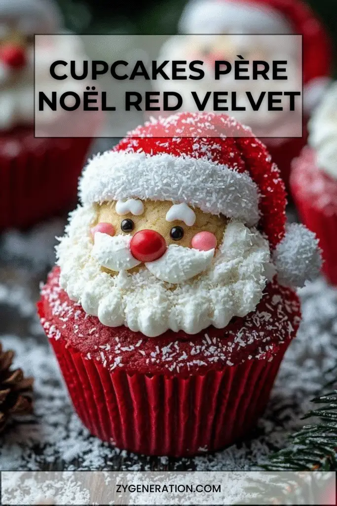 cupcakes père noël red velvet décorés avec crème au fromage et noix de coco