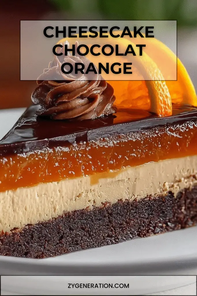 cheesecake chocolat et orange avec glaçage brillant et tranches d’orange